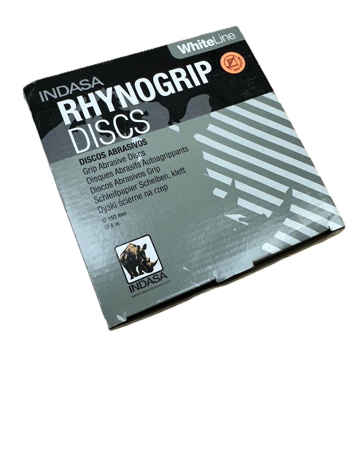 Indasa 6in Rhynogrip Whiteline Solid Discs 61 Series - In Use | UnitedFinish.com