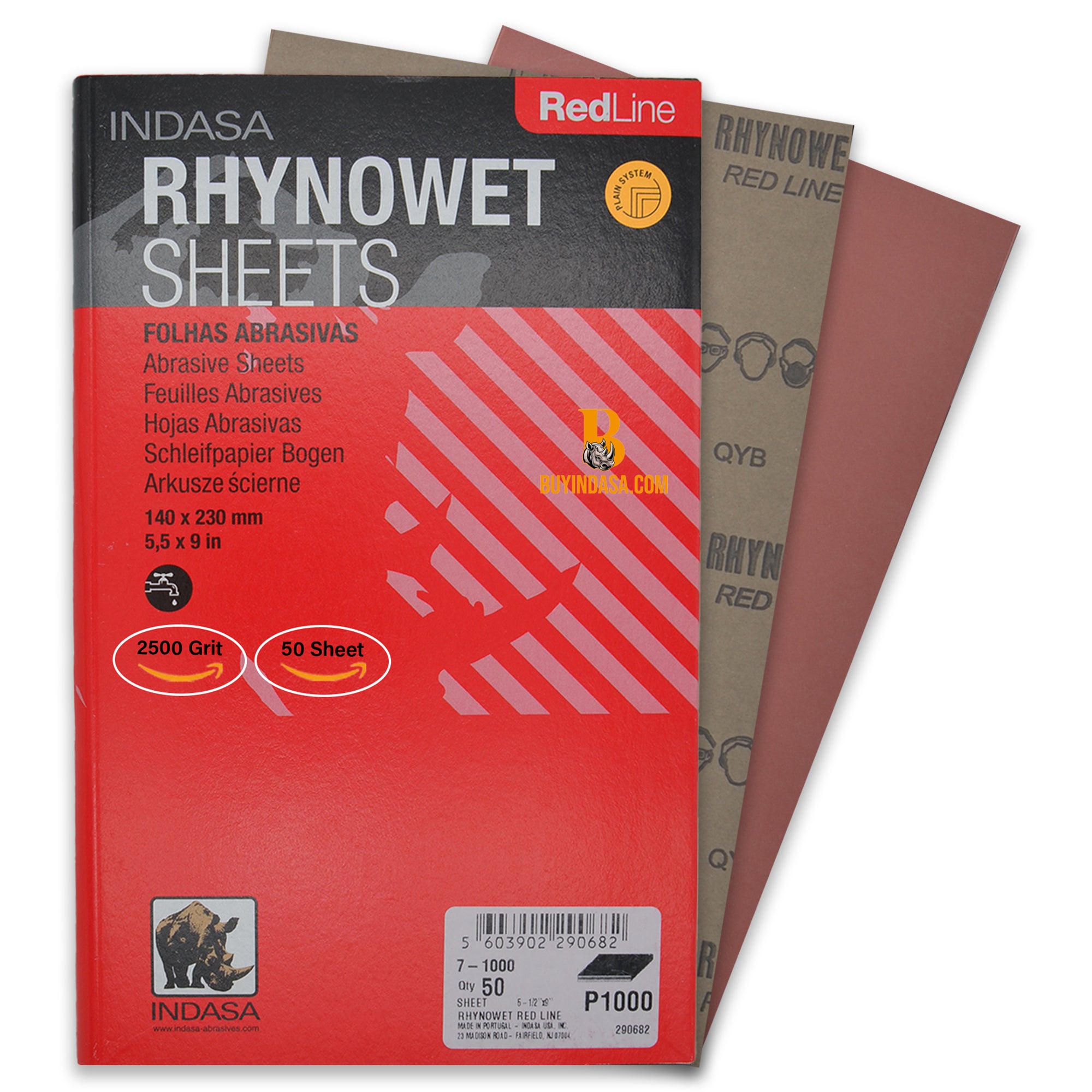 Indasa RedLine Rhynowet Wet Sandpaper - Wet & Dry Sanding Sheets, 6 & 7 Series