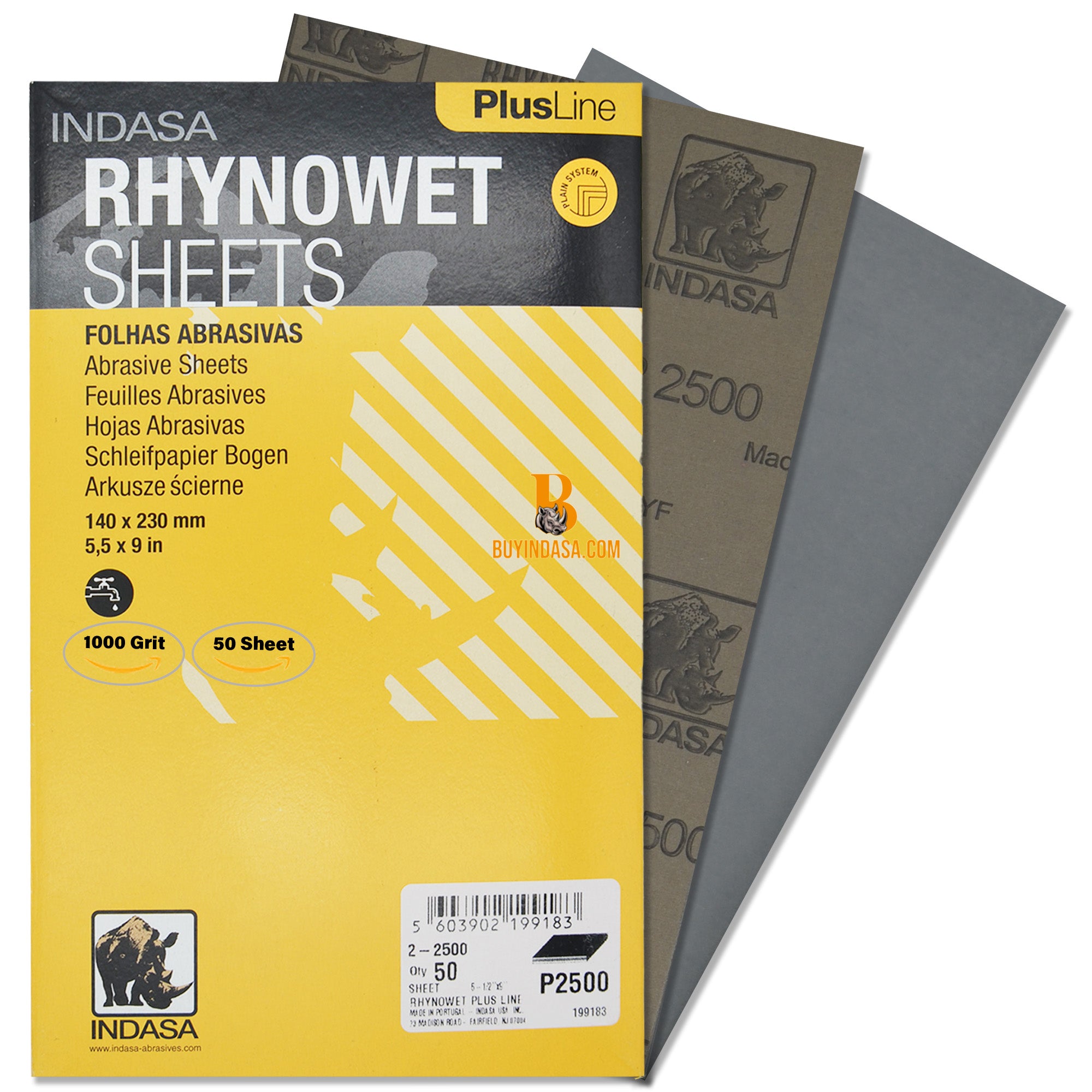 Indasa PlusLine Rhynowet Wet Sandpaper - Wet and Dry Sanding Sheets, 1 & 2 Series
