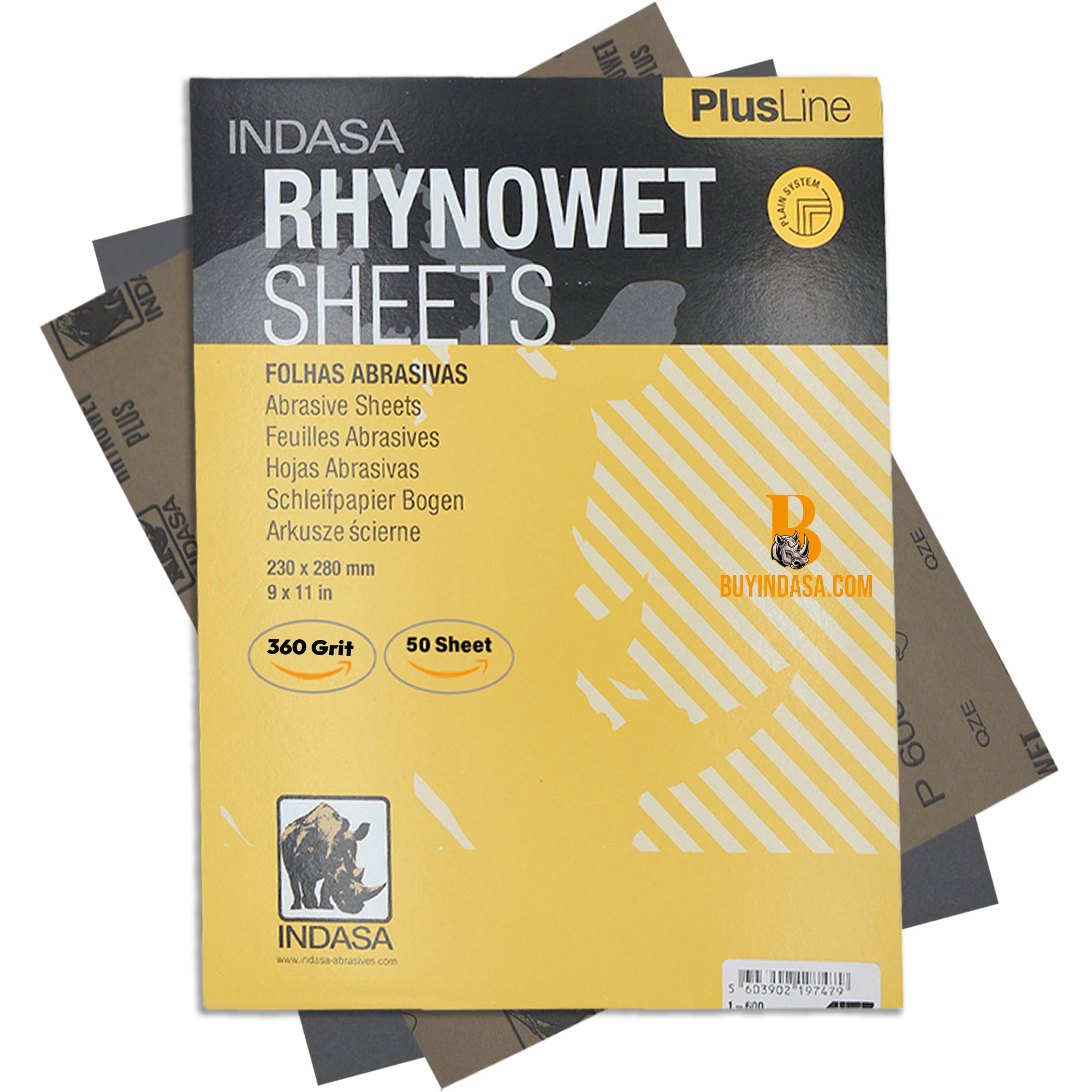 Indasa PlusLine Rhynowet Wet Sandpaper - Wet and Dry Sanding Sheets, 1 & 2 Series