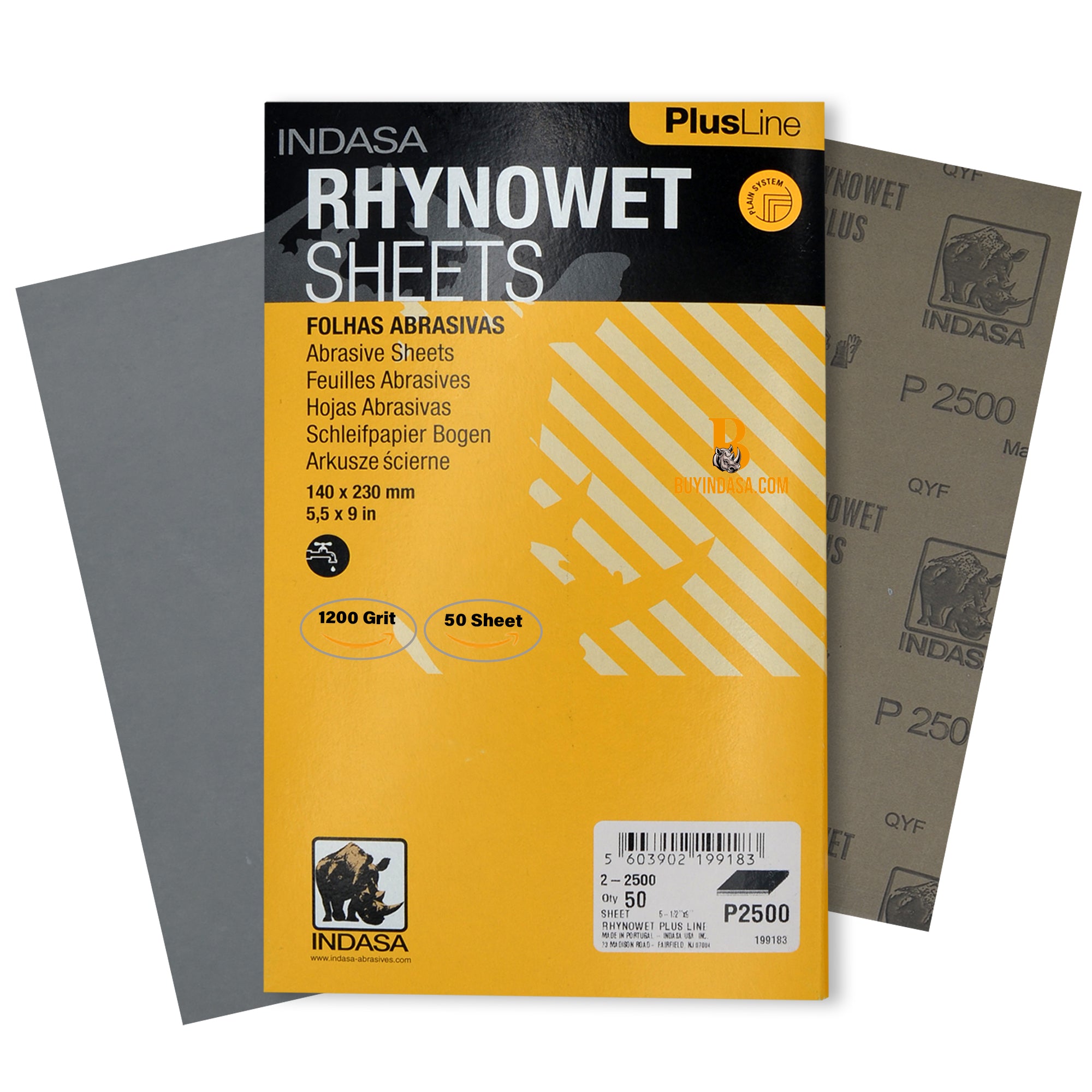 Indasa PlusLine Rhynowet Wet Sandpaper - Wet and Dry Sanding Sheets, 1 & 2 Series