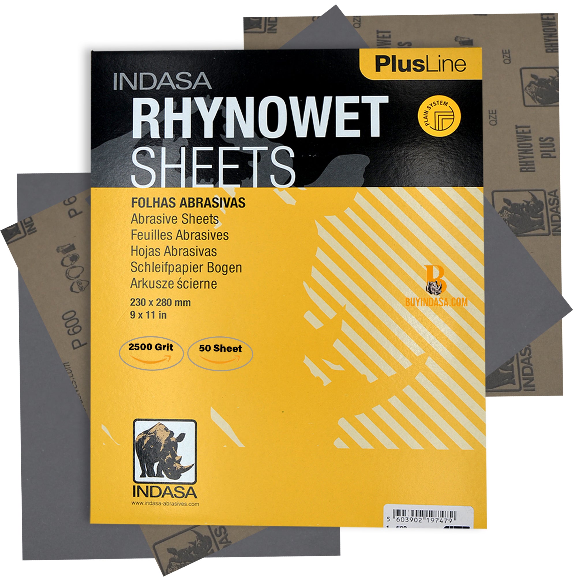 Indasa PlusLine Rhynowet Wet Sandpaper - Wet and Dry Sanding Sheets, 1 & 2 Series