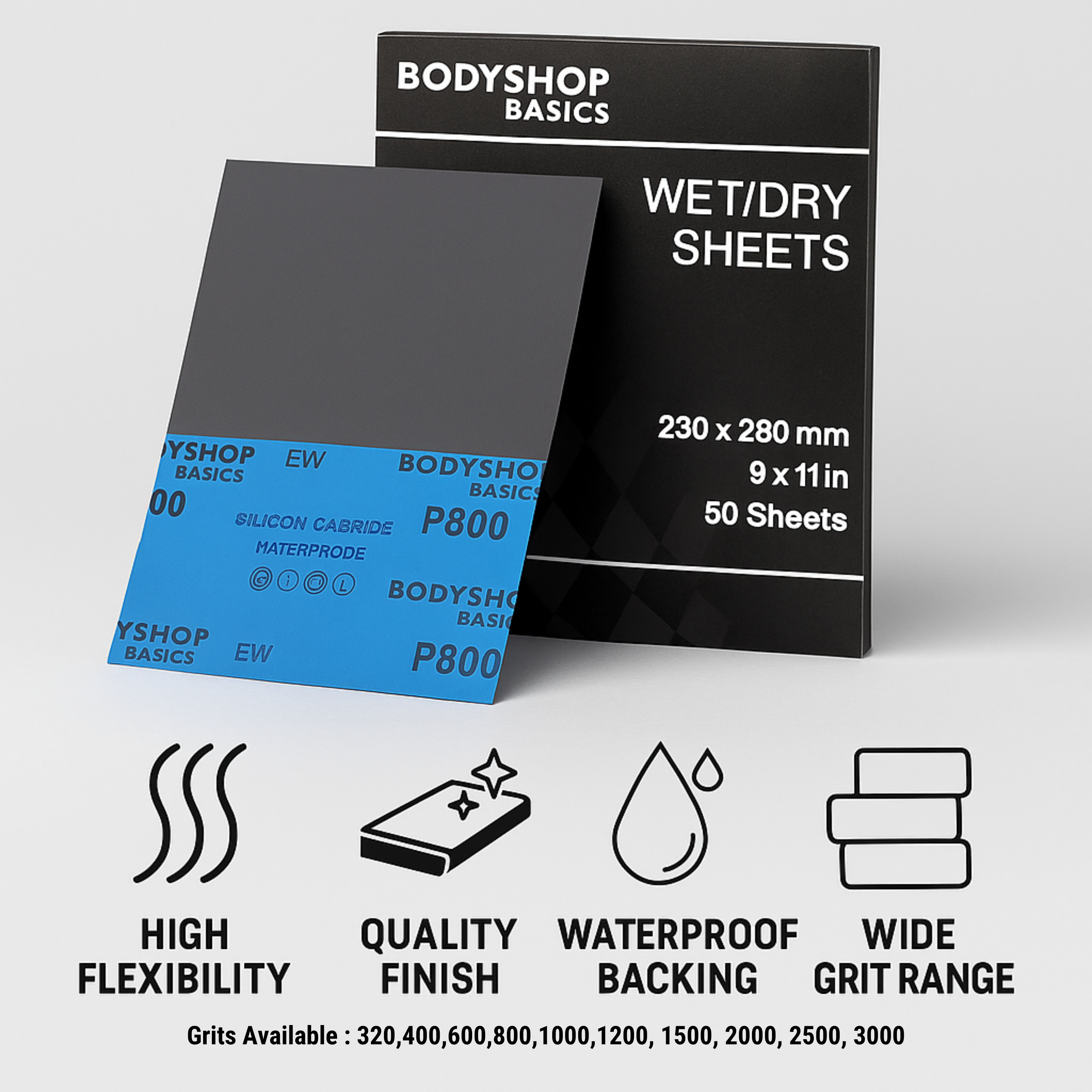 Wet/Dry Sanding Sheets 9"x11" Fine Grit Waterproof - Grit Detail | UnitedFinish.com