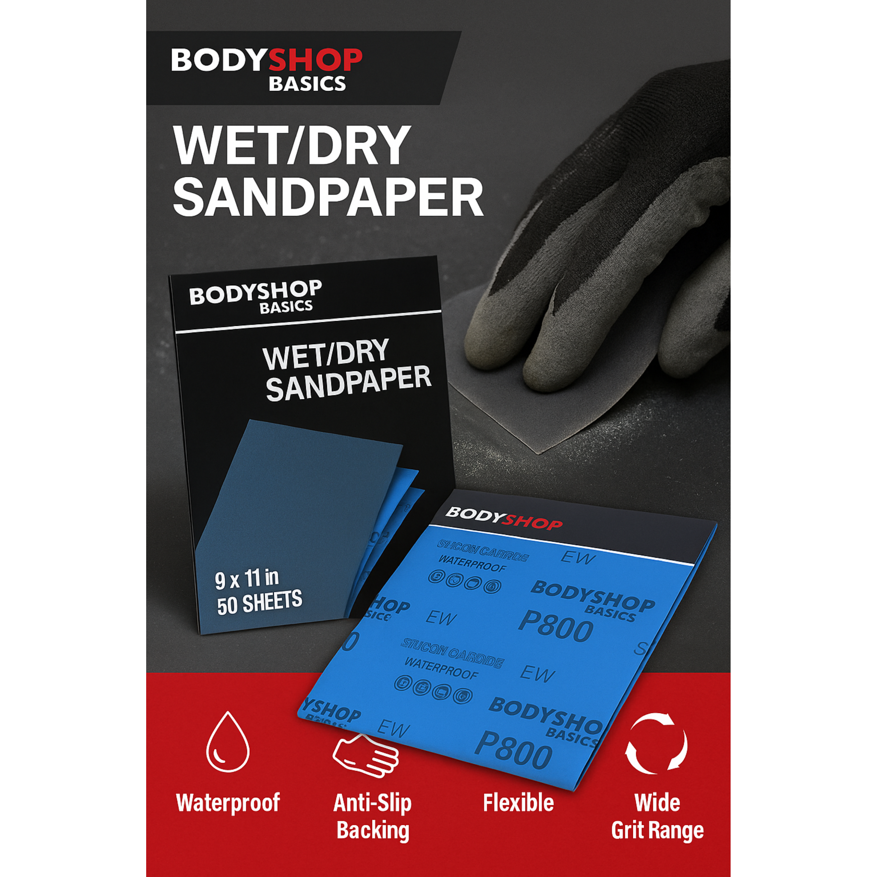 Wet/Dry Sanding Sheets 9"x11" Fine Grit Waterproof - Close Up | UnitedFinish.com