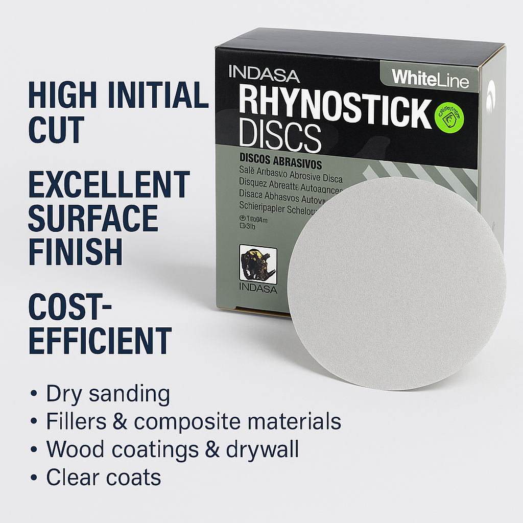 5" Complete Finishing Set Indasa Rhynostick White Line PSA Sanding Discs - Side View | UnitedFinish.com