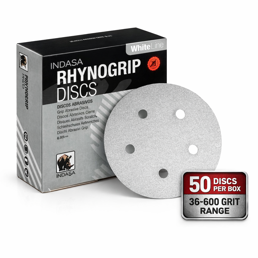 Indasa Whiteline Rhynogrip 5" 5-Hole Vacuum Sanding Discs, 54 Series