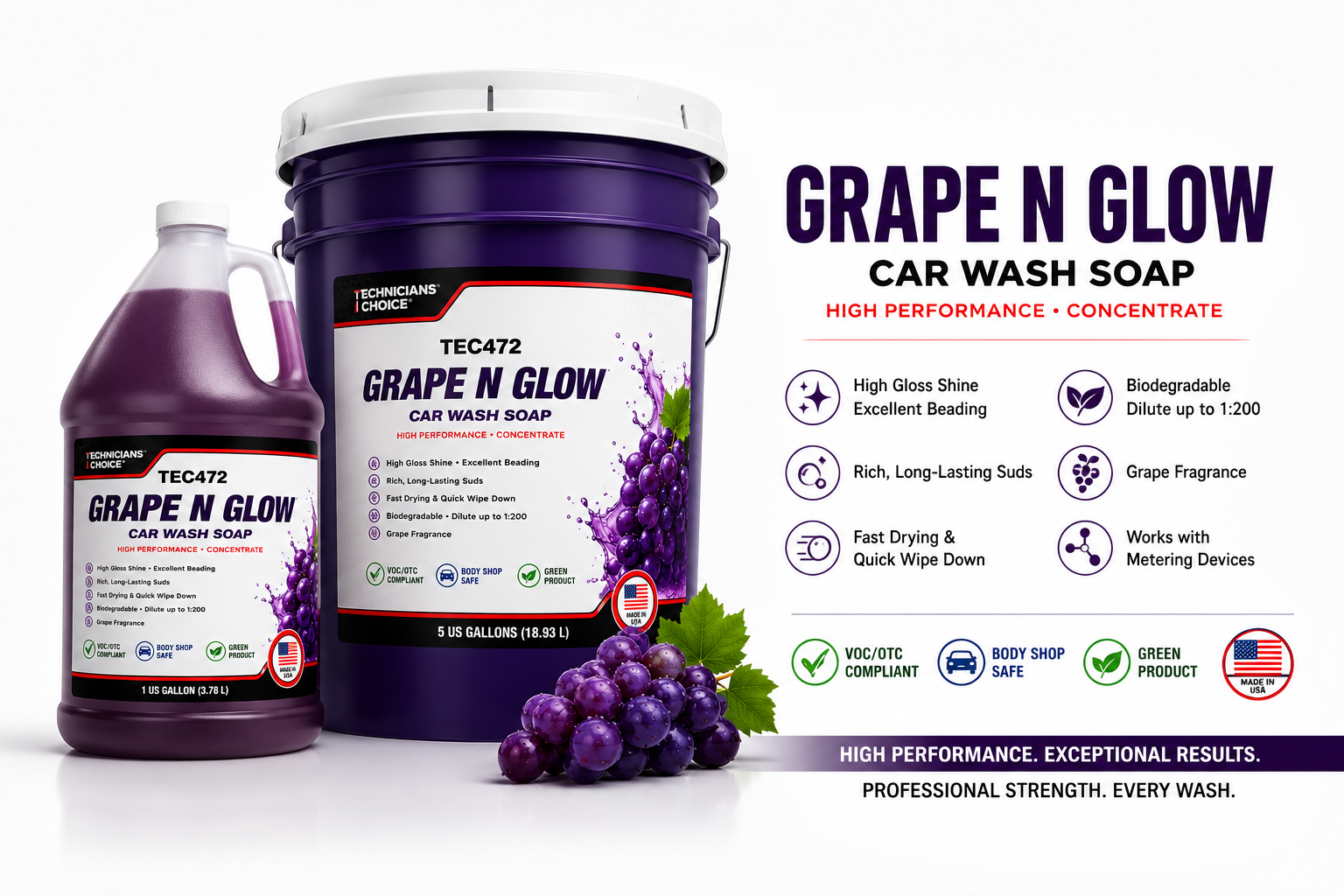 TEC472 GRAPE N GLOW CAR WASH SOAP 5GL PL