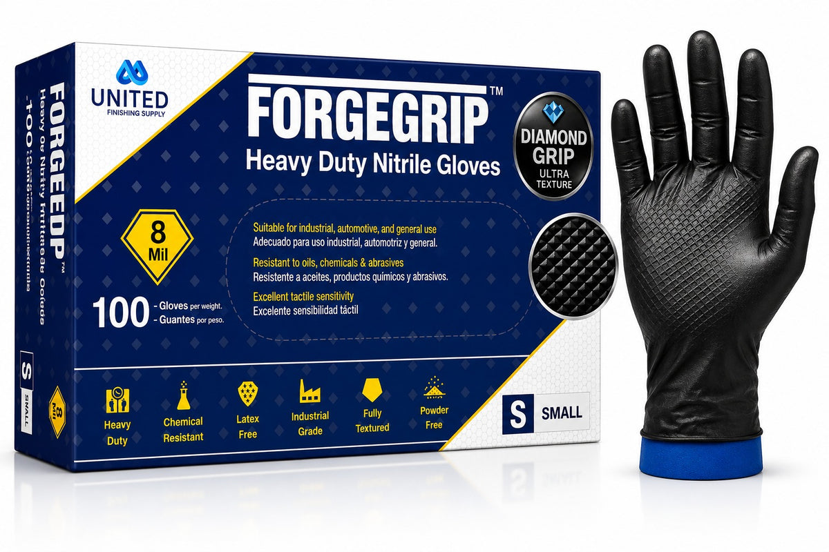 FORGEGRIP™ 8 Mil Heavy Duty Black Nitrile Gloves – Diamond Grip – Powder Free – 100 Count