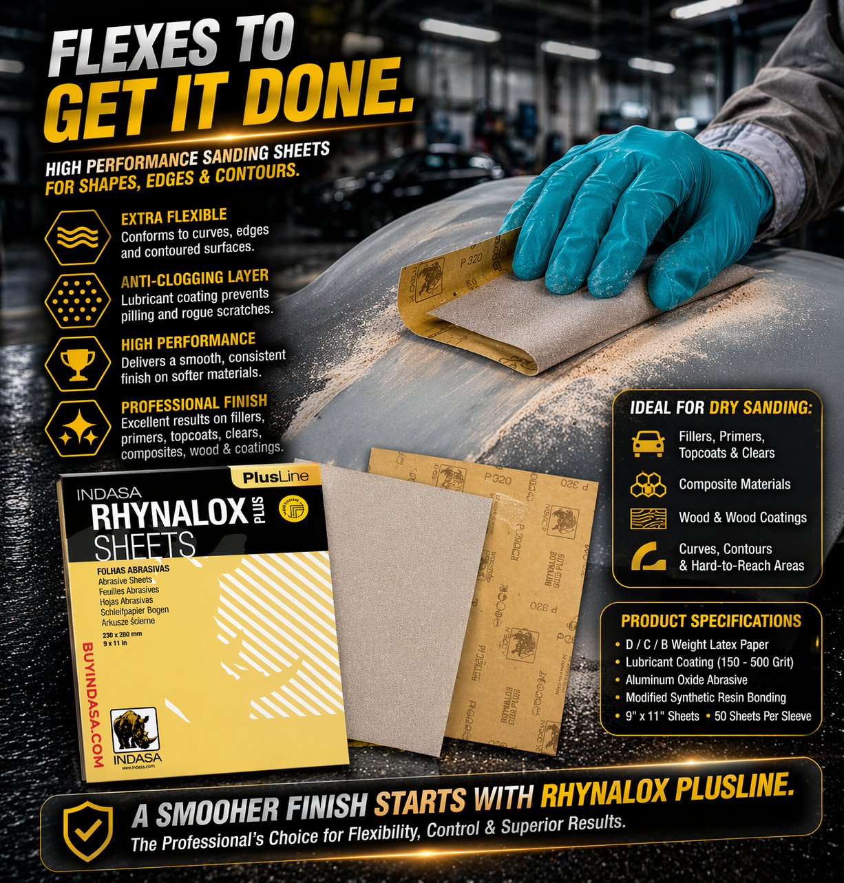 Indasa Rhynolox Plus Dry Sanding Sheets 3A - Side View | UnitedFinish.com
