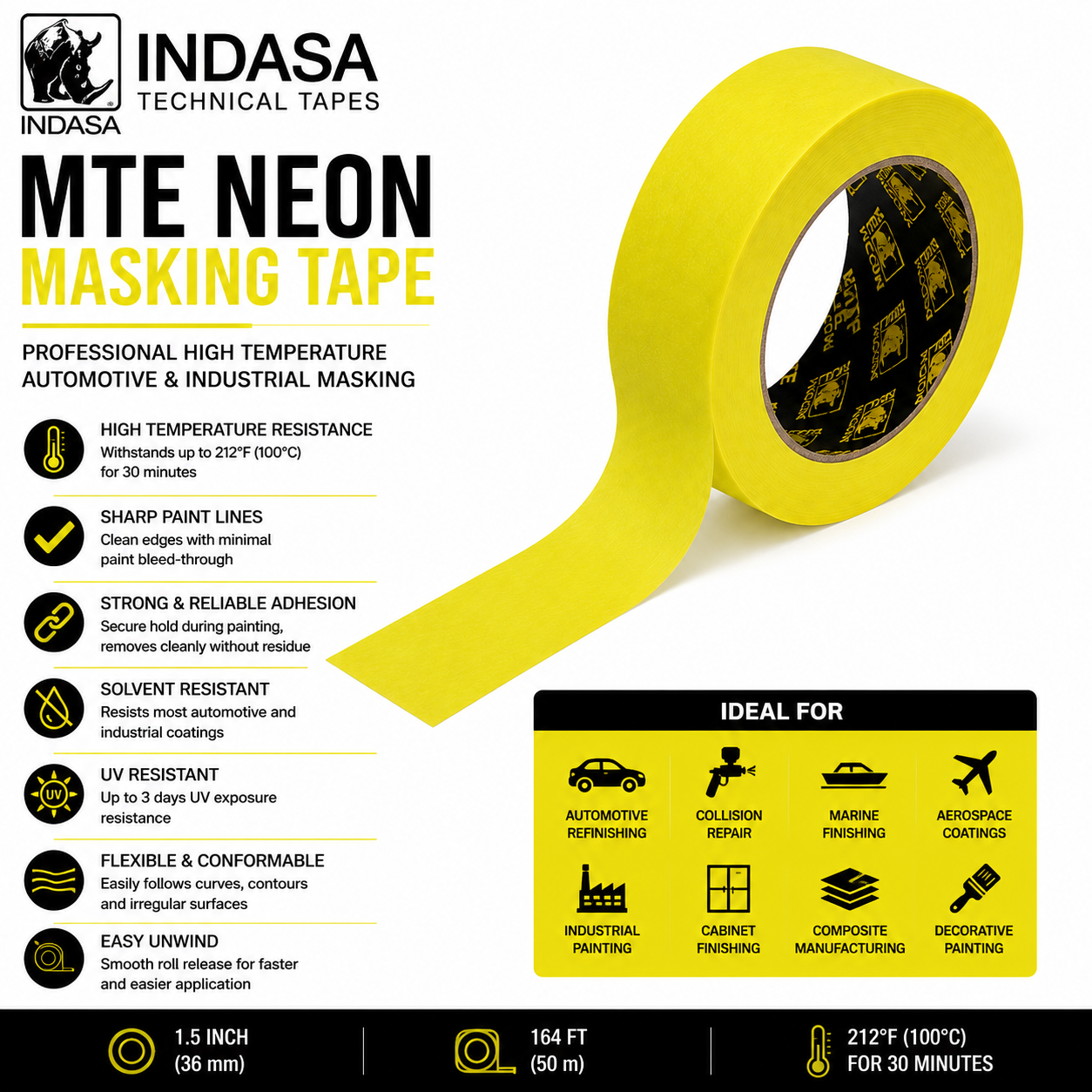 INDASA MTE Neon High-Temperature Masking Tape – Professional Automotive & Industrial Masking