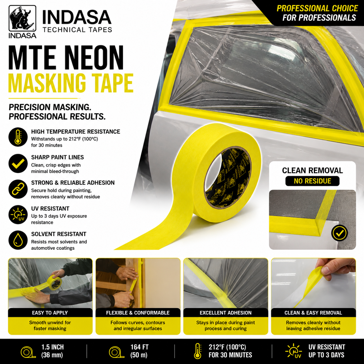INDASA MTE Neon High-Temperature Masking Tape – Professional Automotive & Industrial Masking