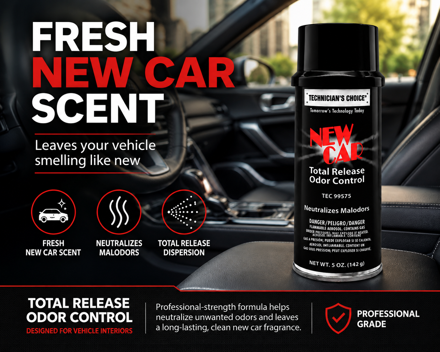 Technicians Choice TEC99575 New Car Aero Bomb Total Release Odor Control – 5 oz Automotive Air Freshener & Odor Eliminator, Case of 12