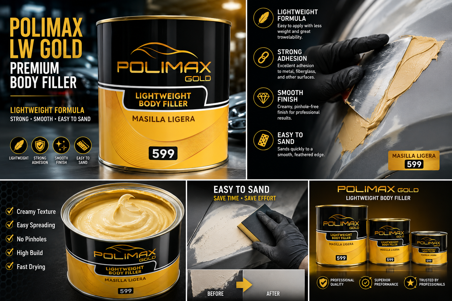 Polimax LW Gold Premium Body Filler (3L)