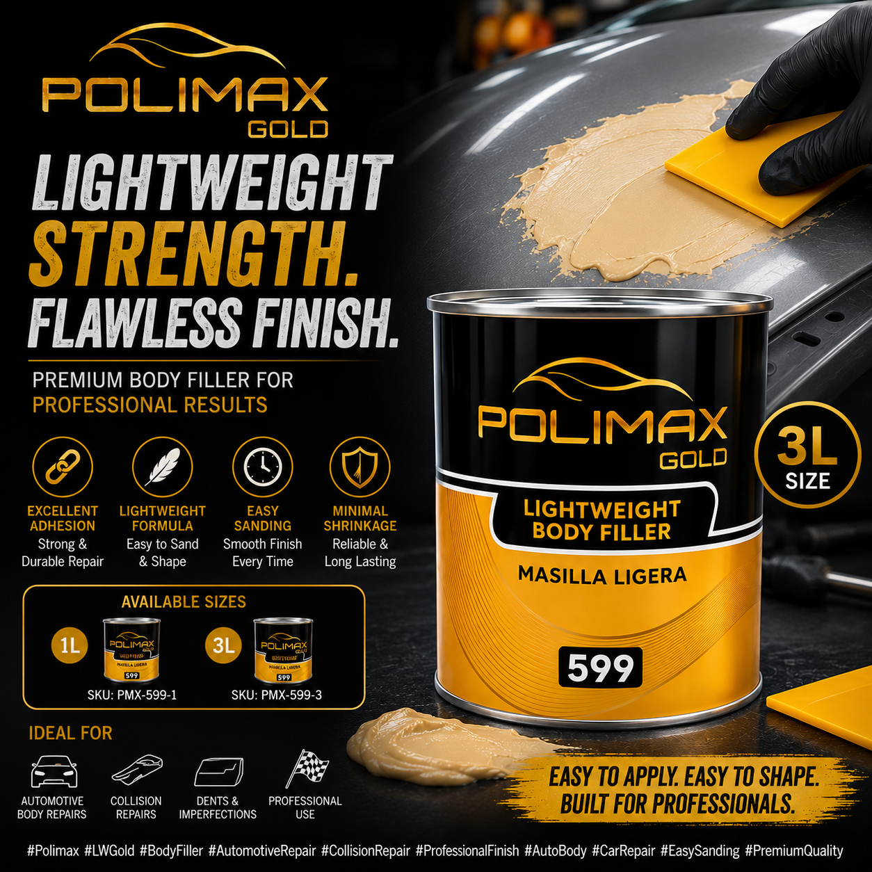 Polimax LW Gold Premium Body Filler (3L)