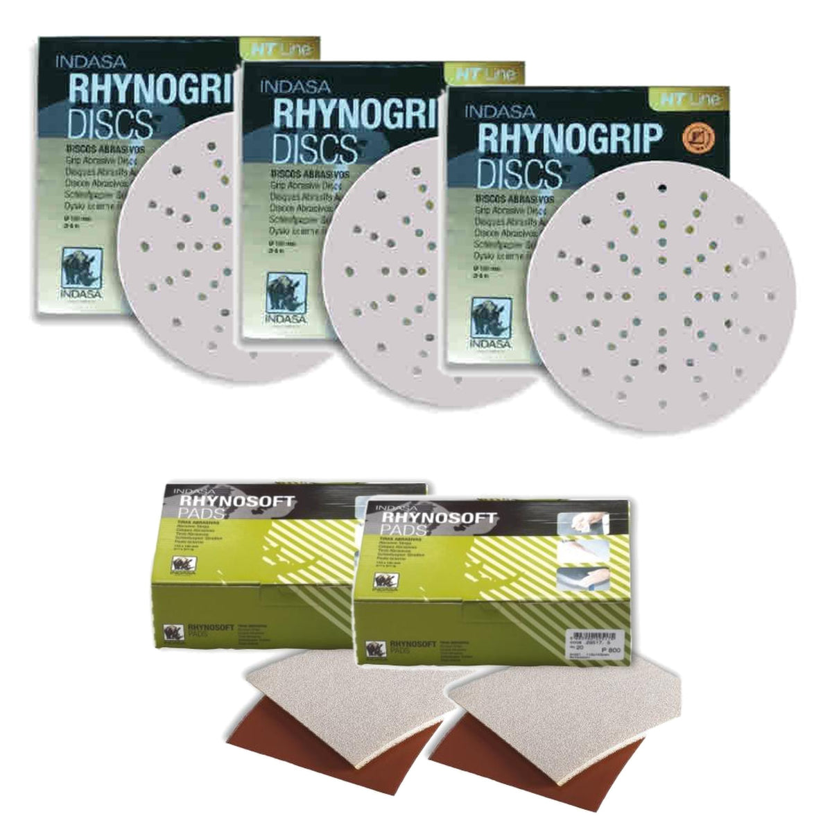 Body filler shaping kit - Indasa HT Line 6 inch multi-hole discs and Rhynosoft foam pads