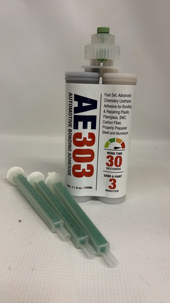 Adhesive Engineering AE 303 Automotive Bonding Adhesive, 30-Second Fast Set – 210 mL Kit with 3 Mixing Nozzles