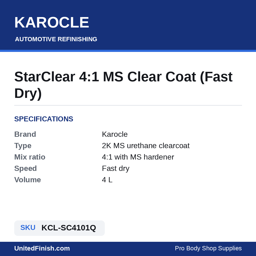 Karocle 4:1 MS Clear Coat specifications and SKU