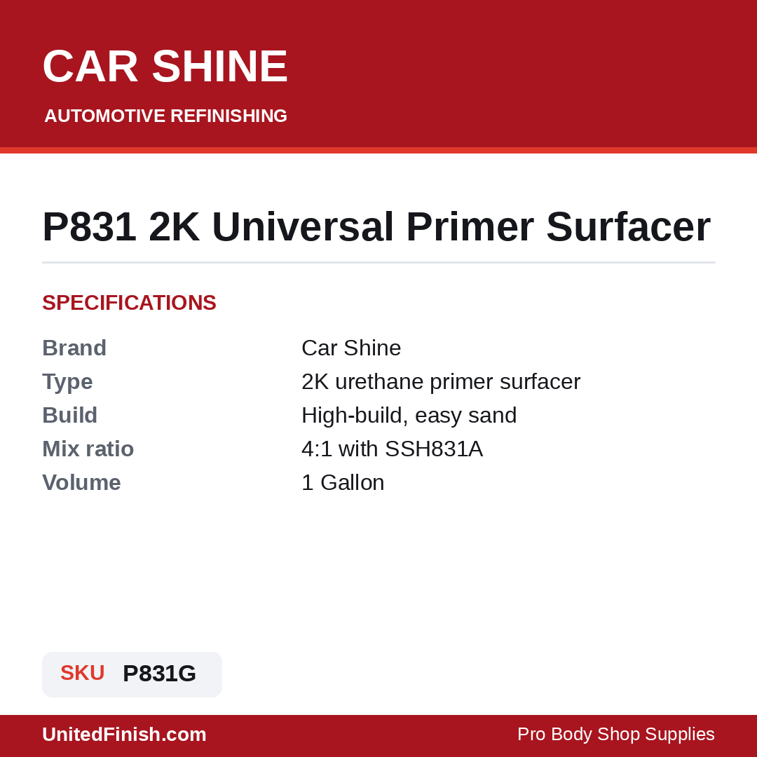 Car Shine P831 2K Primer specifications and SKU