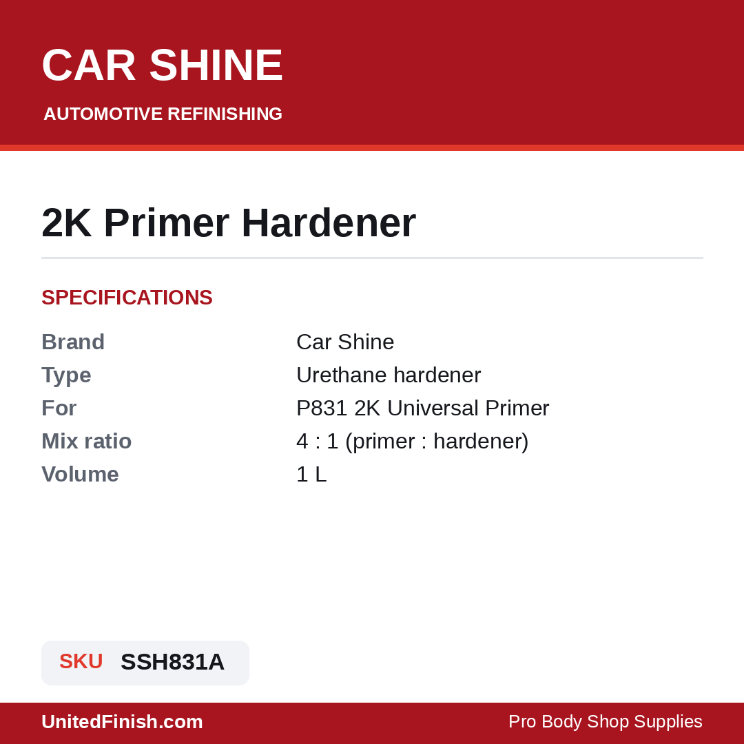 Car Shine 2K Primer Hardener specifications and SKU