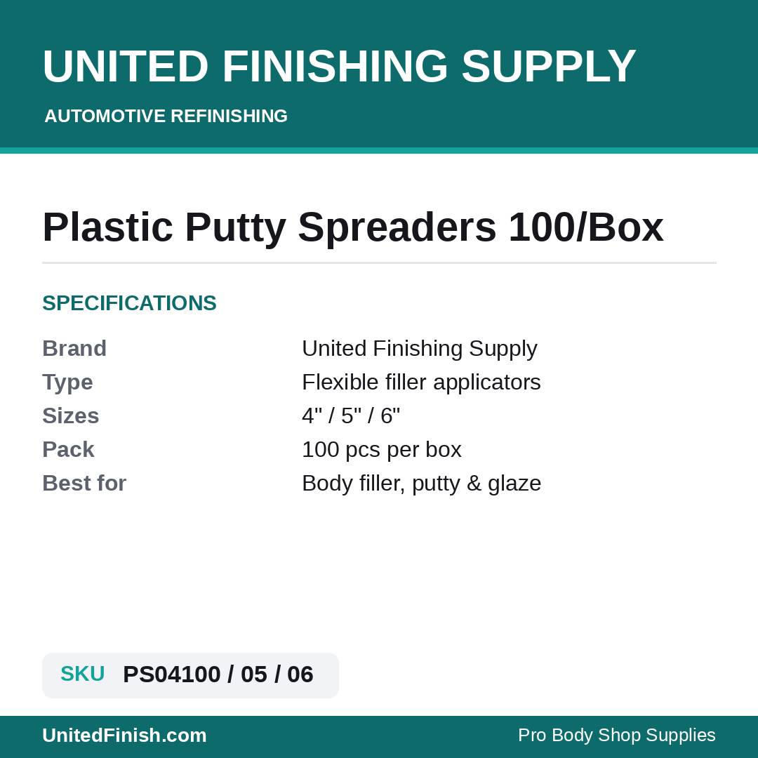 Plastic Putty Spreaders specifications and SKU