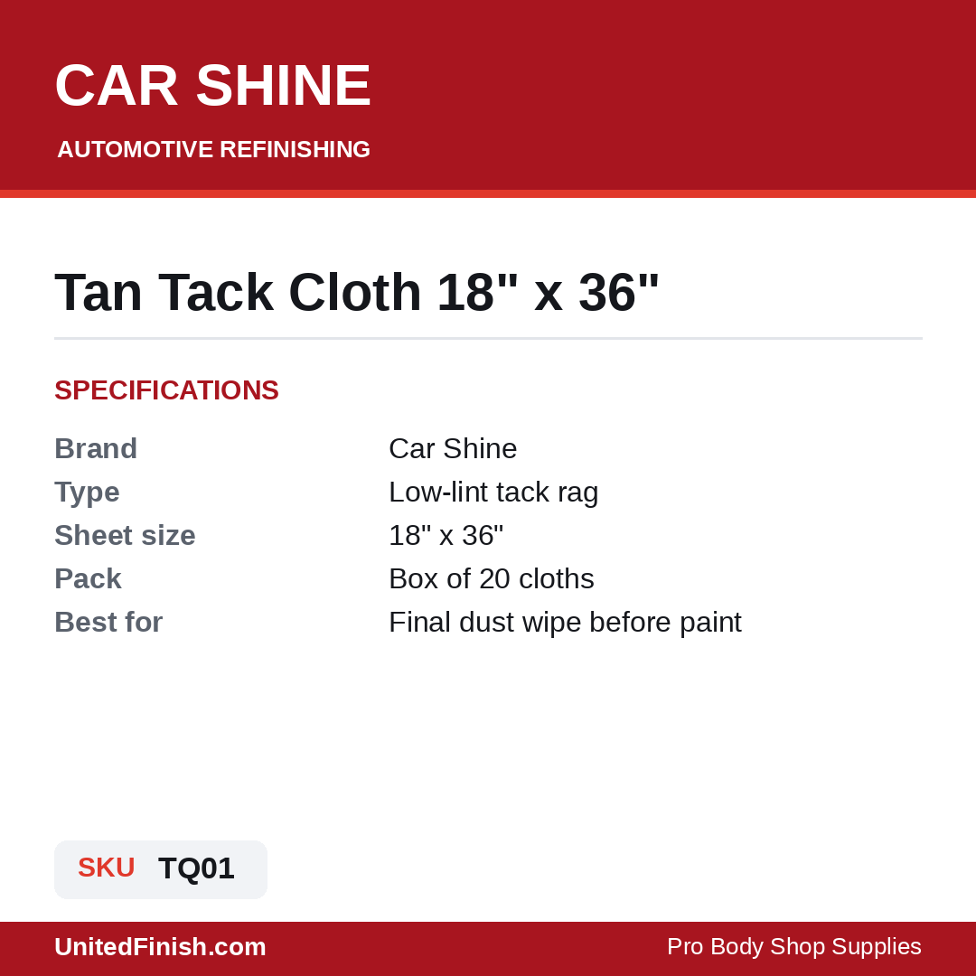 Car Shine Tan Tack Cloth specifications and SKU