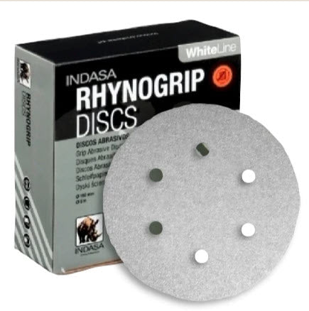 Indasa 6in Rhynogrip White Line 6-Hole Vacuum Sanding Discs 62 Series by INDASA | UnitedFinish.com