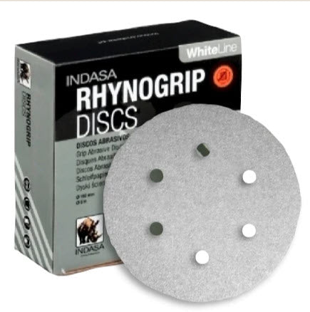 Indasa 6" Rhynogrip White Line 6-Hole Vacuum Sanding Discs, 62 Series