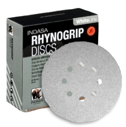 Indasa 6" Rhynogrip White Line 8-Hole Vacuum Sanding Discs, 63 Series