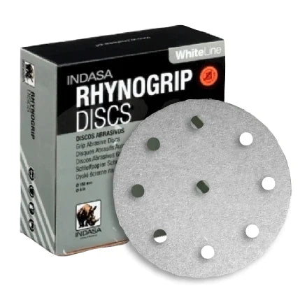 Indasa 6in Rhynogrip WhiteLine 9-Hole Festool Vacuum Sanding Discs 69 Series by INDASA | UnitedFinish.com