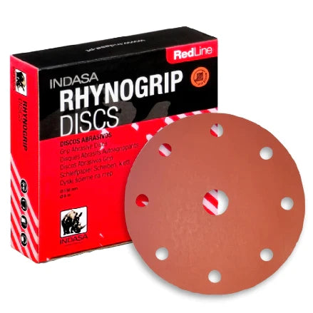 Indasa Rhynogrip RedLine 6in 9-Hole Vacuum Sanding Discs 690 Series by INDASA | UnitedFinish.com