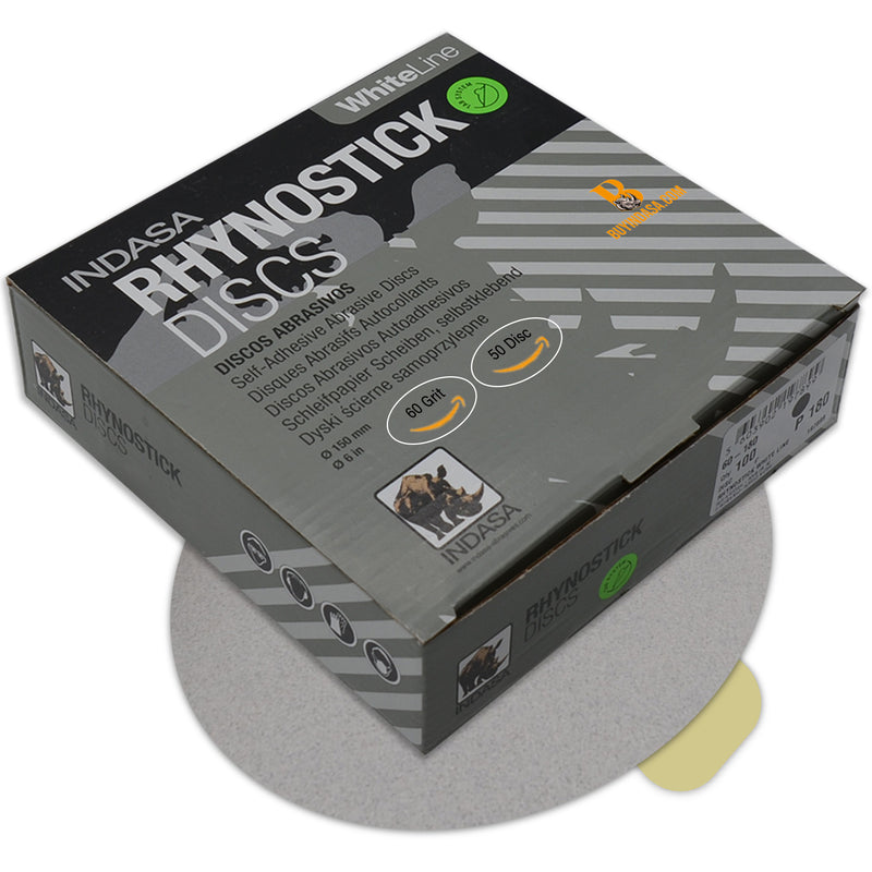 Indasa 6" Rhynostick Whiteline PSA Solid Sanding Discs, 60 Series