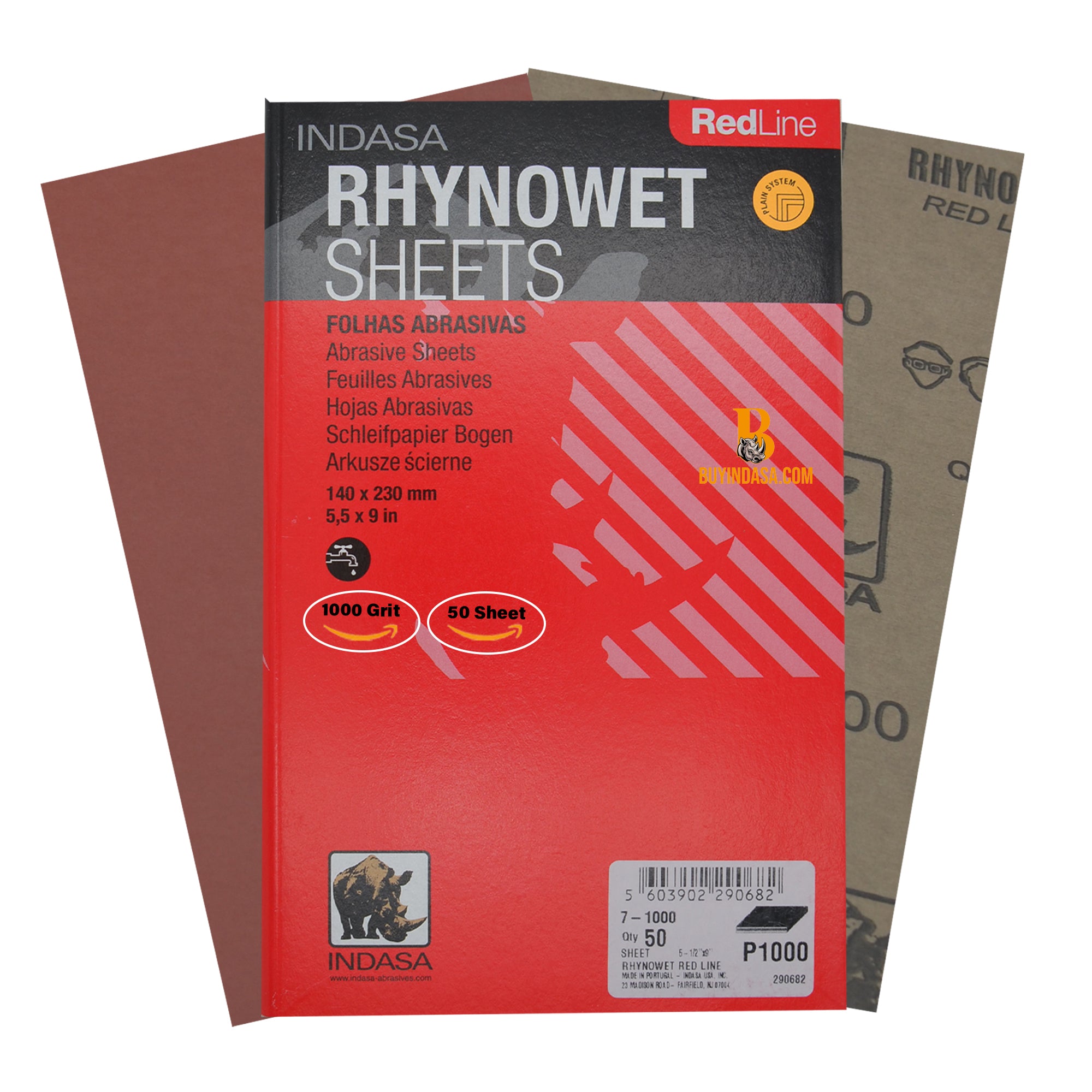 Indasa RedLine Rhynowet Wet Sandpaper - Wet & Dry Sanding Sheets, 6 & 7 Series
