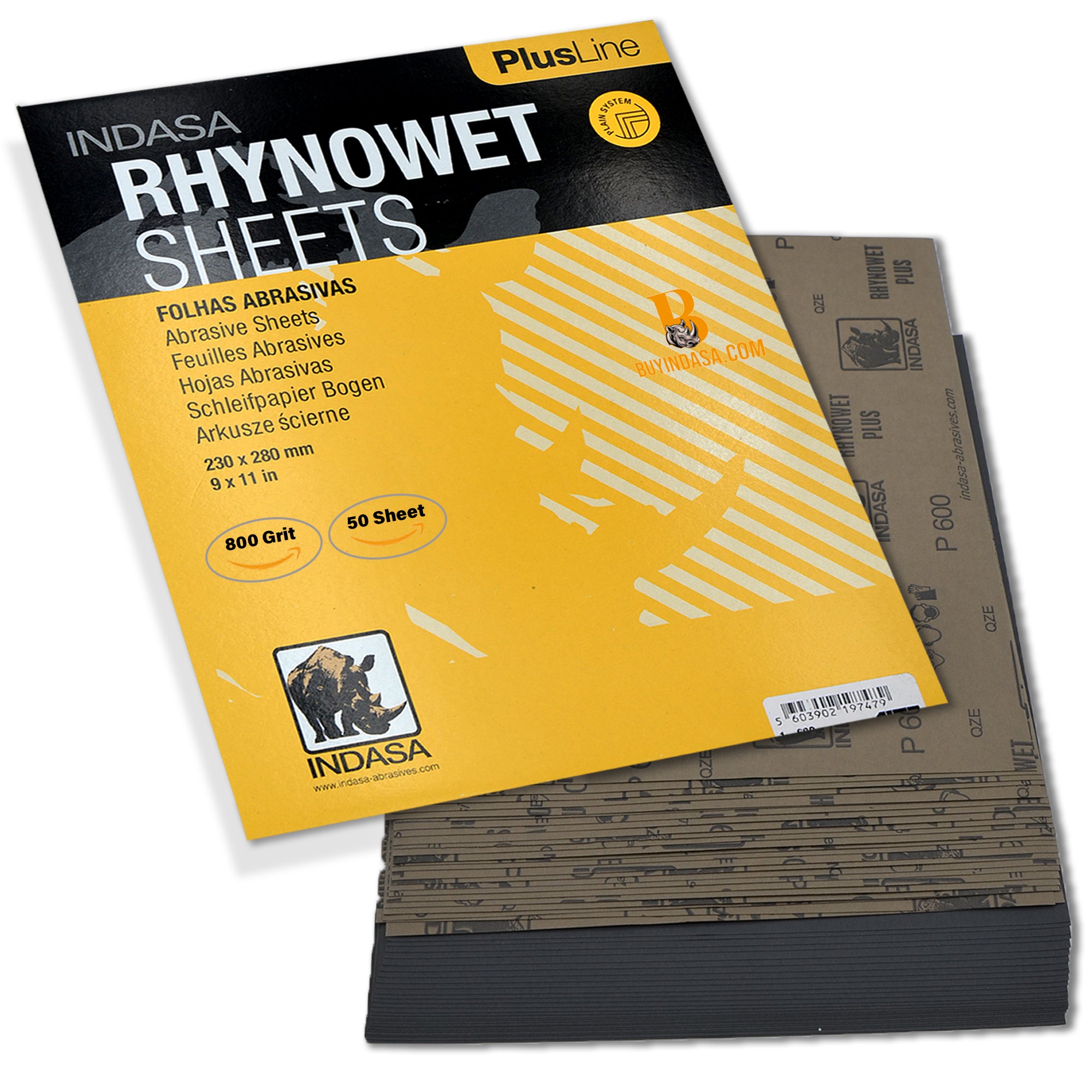Indasa PlusLine Rhynowet Wet Sandpaper - Wet and Dry Sanding Sheets, 1 & 2 Series