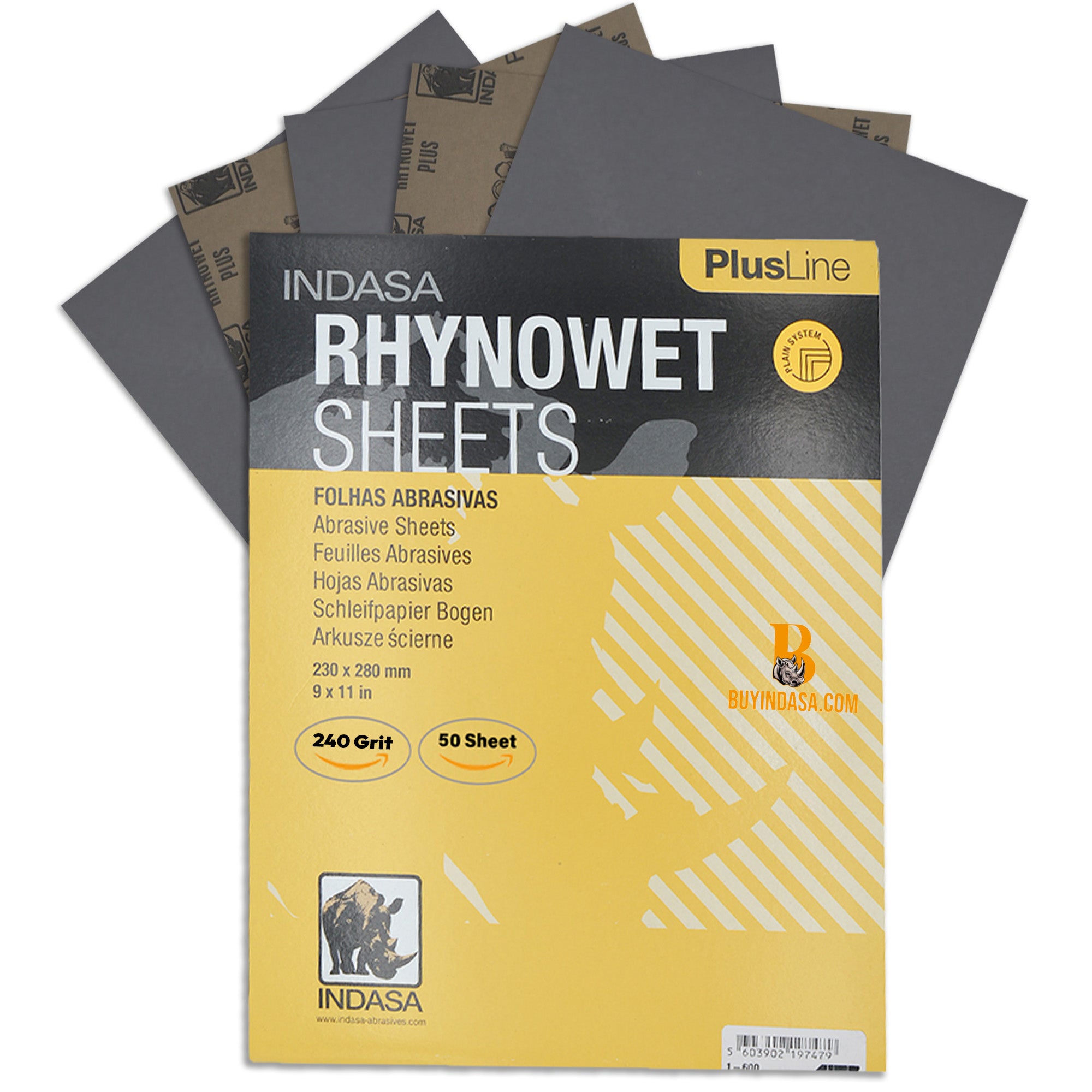 Indasa PlusLine Rhynowet Wet Sandpaper - Wet and Dry Sanding Sheets, 1 & 2 Series