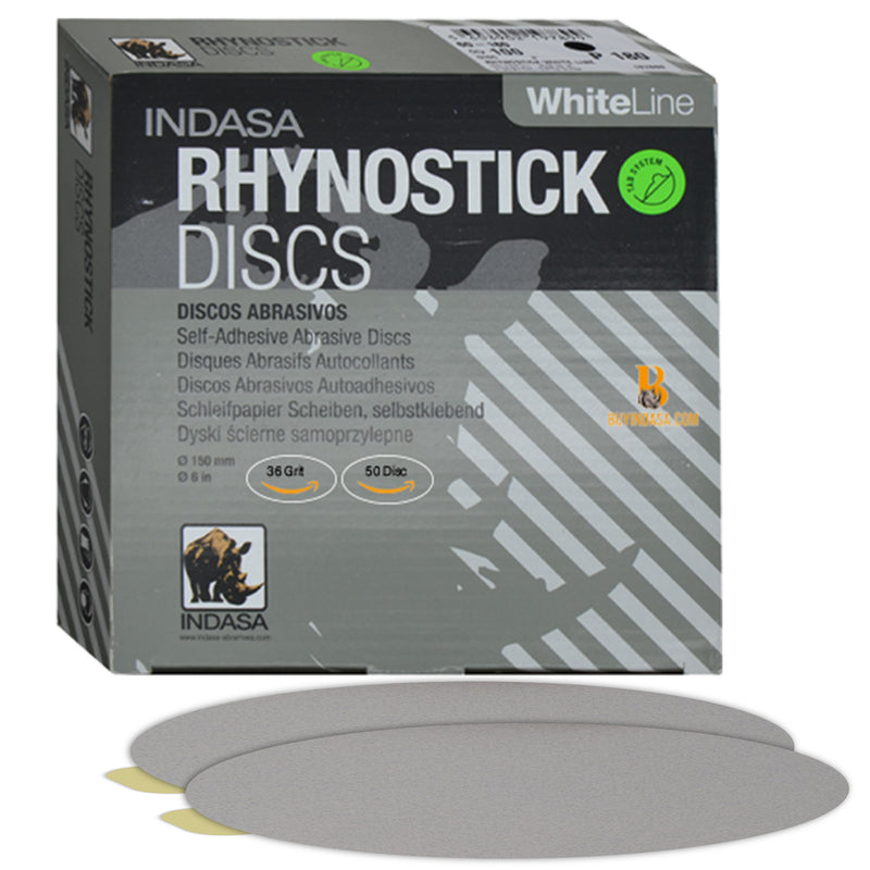 Indasa 6" Rhynostick Whiteline PSA Solid Sanding Discs, 60 Series
