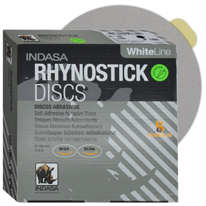Indasa 6" Rhynostick Whiteline PSA Solid Sanding Discs, 60 Series
