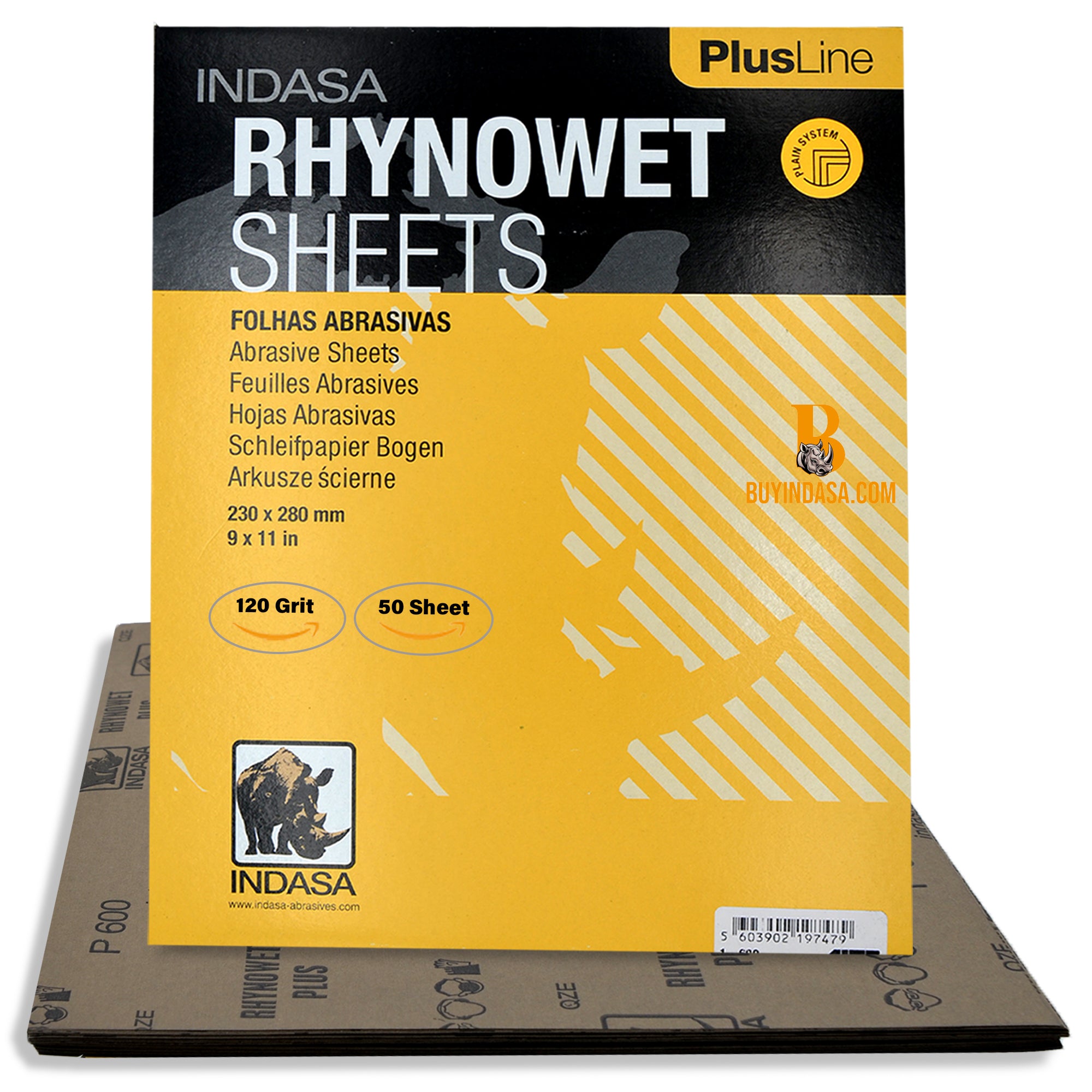 Indasa PlusLine Rhynowet Wet Sandpaper - Wet and Dry Sanding Sheets, 1 & 2 Series