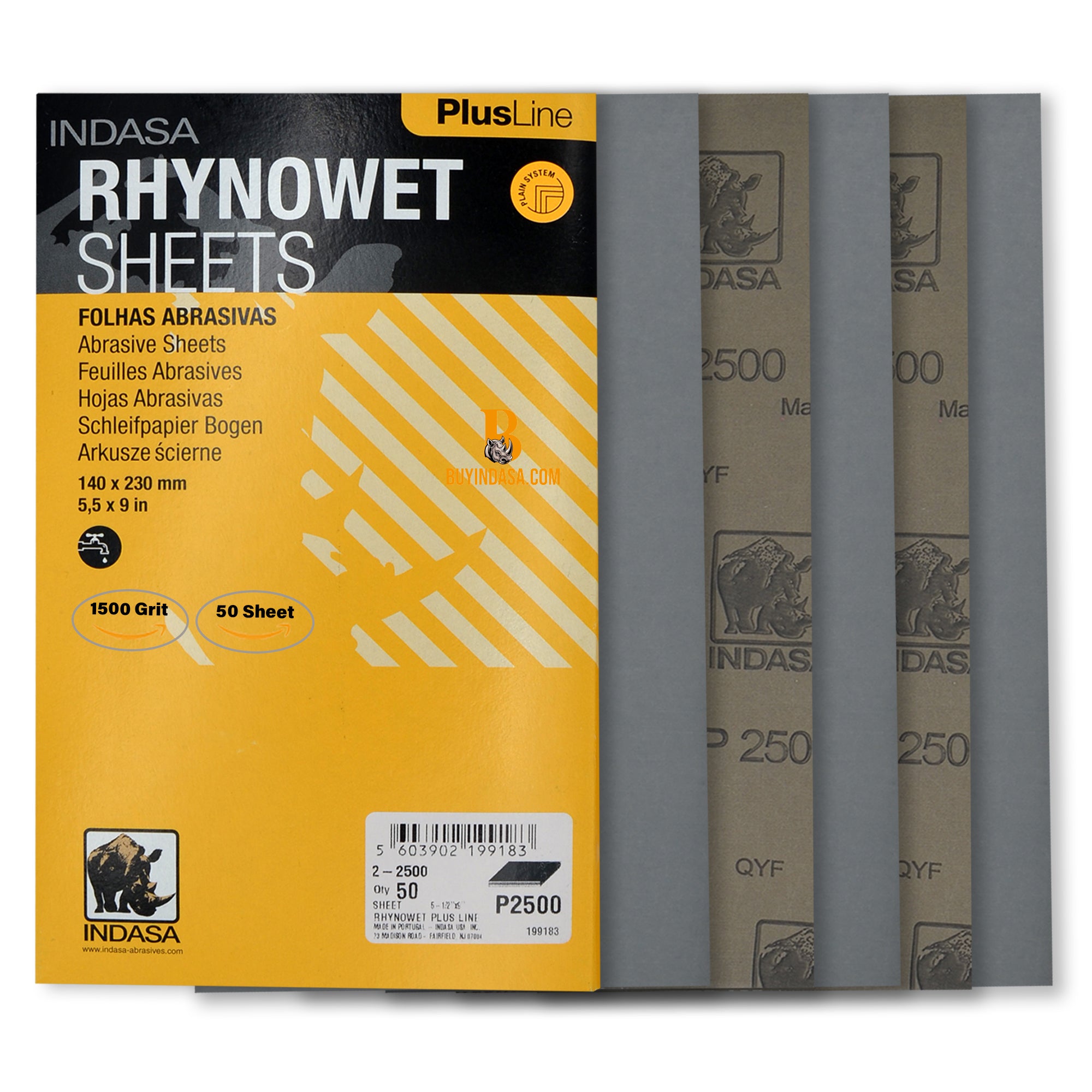 Indasa PlusLine Rhynowet Wet Sandpaper - Wet and Dry Sanding Sheets, 1 & 2 Series