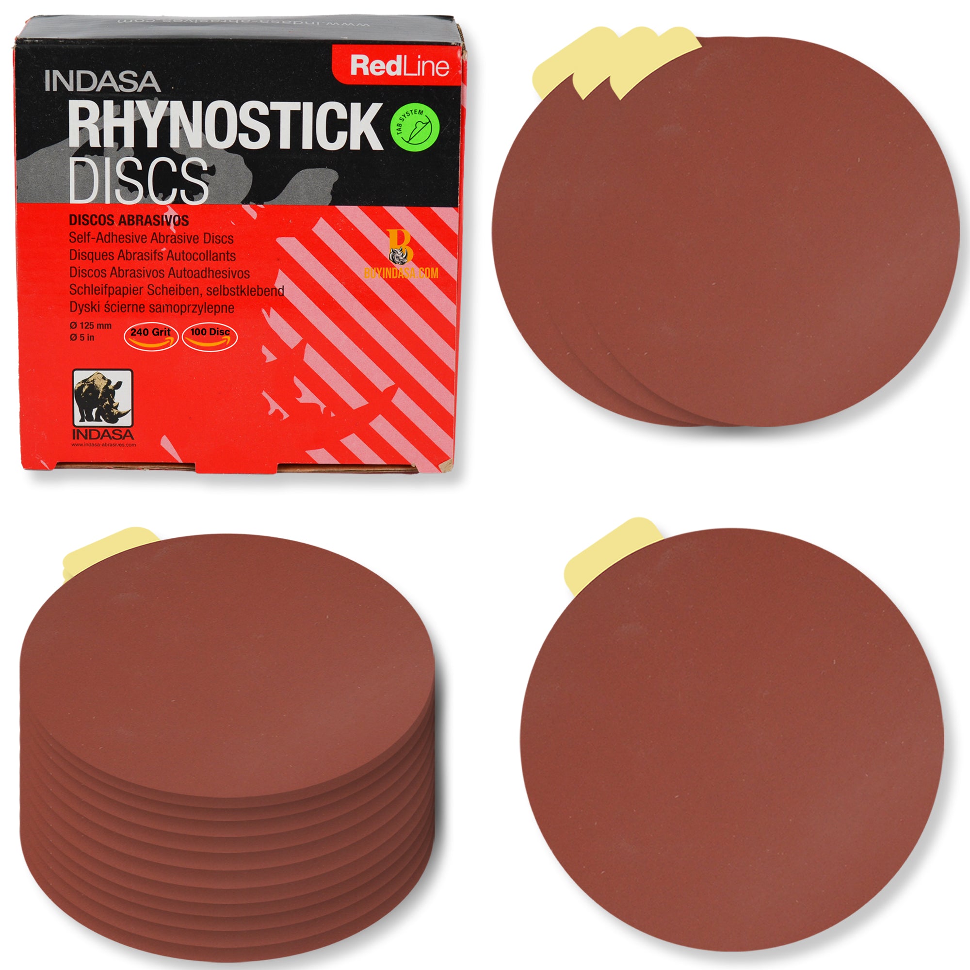 Indasa 5in Rhynostick Redline PSA Solid Sanding Disc 500 Series by INDASA | UnitedFinish.com