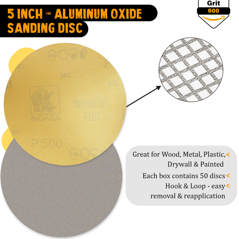 Indasa 5" Plus Line Rhynostick PSA Solid Sanding Discs, (1050 Series)