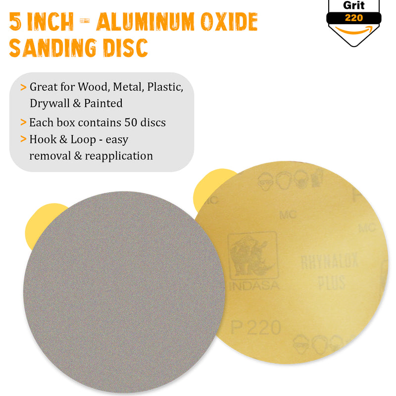 Indasa 5" Plus Line Rhynostick PSA Solid Sanding Discs, (1050 Series)