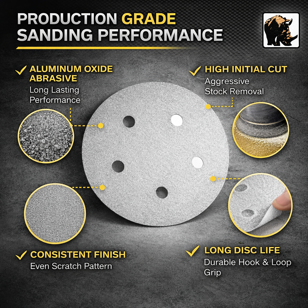 Indasa Whiteline Rhynogrip 5" 5-Hole Vacuum Sanding Discs, 54 Series
