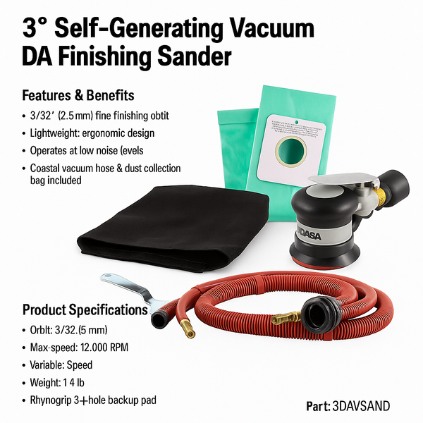 Indasa 3" Self-Generating Vacuum DA Sander, 3/32" Orbit, 3DAVSAND