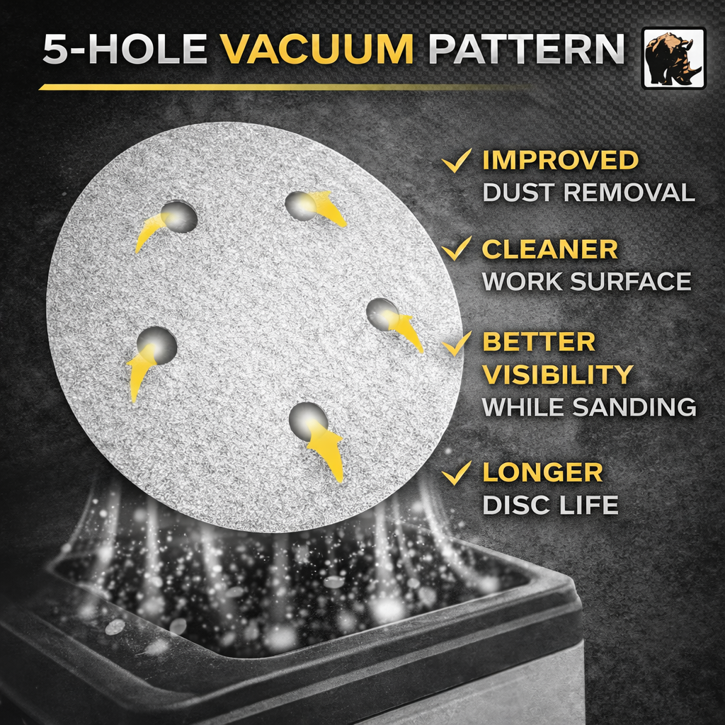 Indasa 5in 5-Hole Sanding Discs 54 Series - In Use | UnitedFinish.com