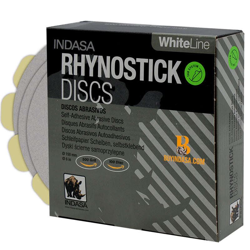 Indasa 6" Rhynostick Whiteline PSA Solid Sanding Discs, 60 Series