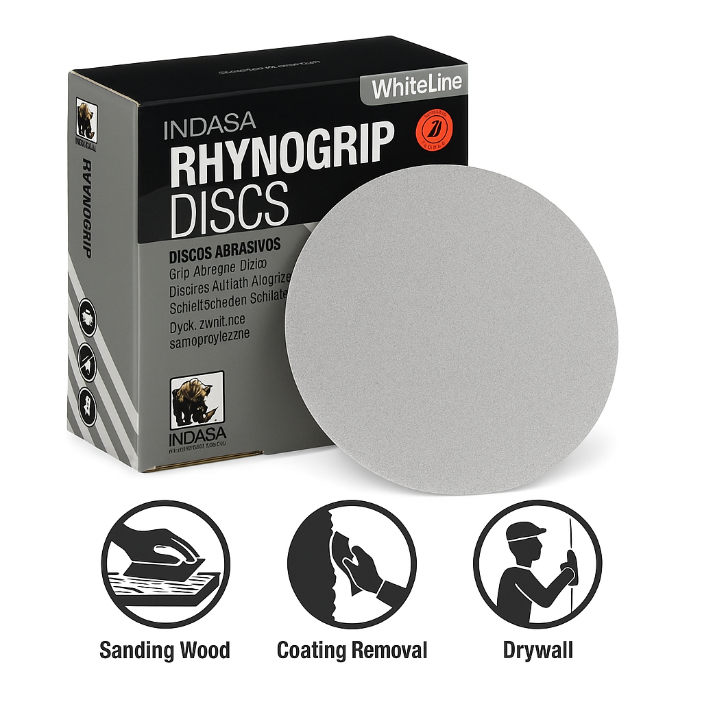 Indasa 5" Rhynogrip Whiteline Solid Sanding Discs (Hook & Loop), 52 Series