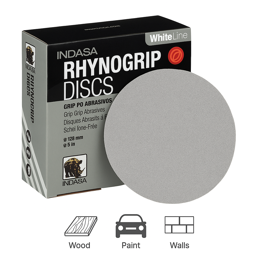 Indasa 5" Rhynogrip Whiteline Solid Sanding Discs (Hook & Loop), 52 Series