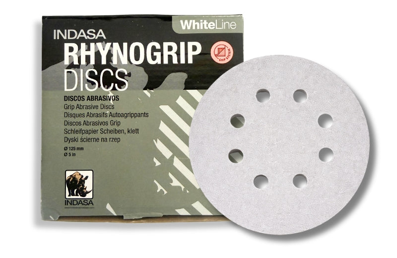 Indasa 5in Rhynogrip Whiteline 8-Hole Vacuum Sanding Discs 55 Series by INDASA | UnitedFinish.com