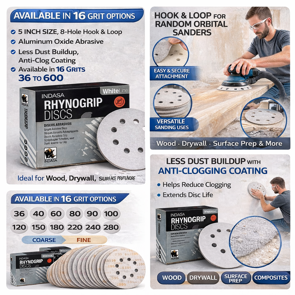 Indasa 5in 8-Hole Whiteline Sanding Discs 55 Series - In Use | UnitedFinish.com