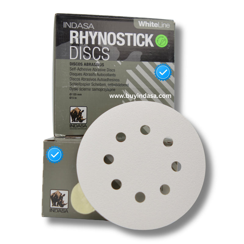 Indasa 5" 8-Hole WhiteLine Rhynostick Vacuum Sanding Discs, 56 Series